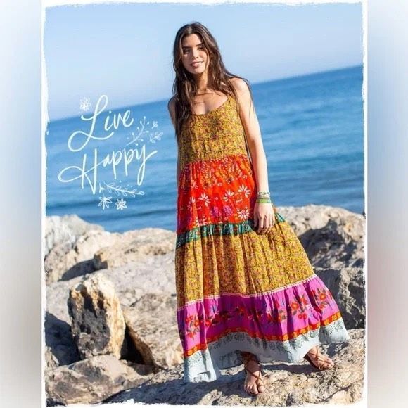 Natural Life Dress Maxi XS Multicolor Floral Tiered Salma Sleeveless Patchwork - Picture 1 of 15
